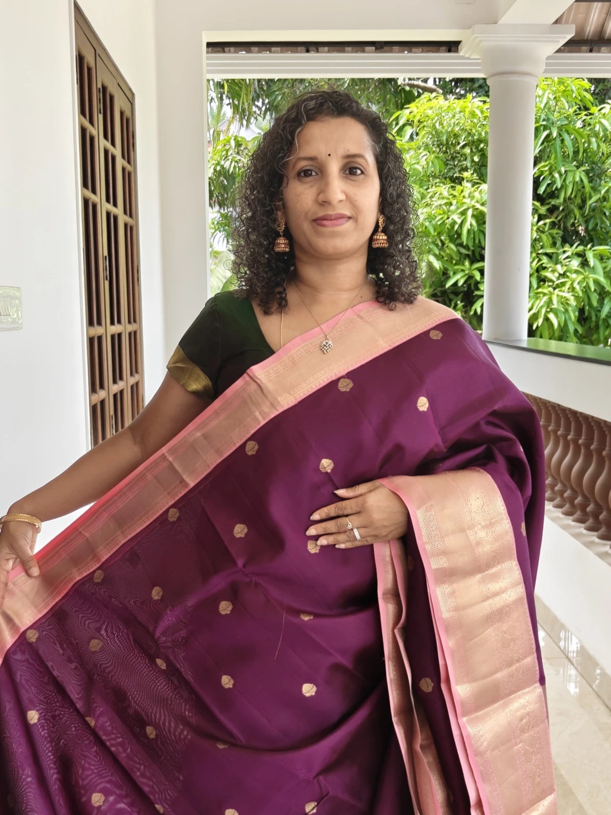 Purple and Light Pink Kanchipuram Pure Silk Saree Silk Mark Certified